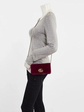 Gucci Purple Quilted Velvet GG Marmont Super Mini Crossbody Bag